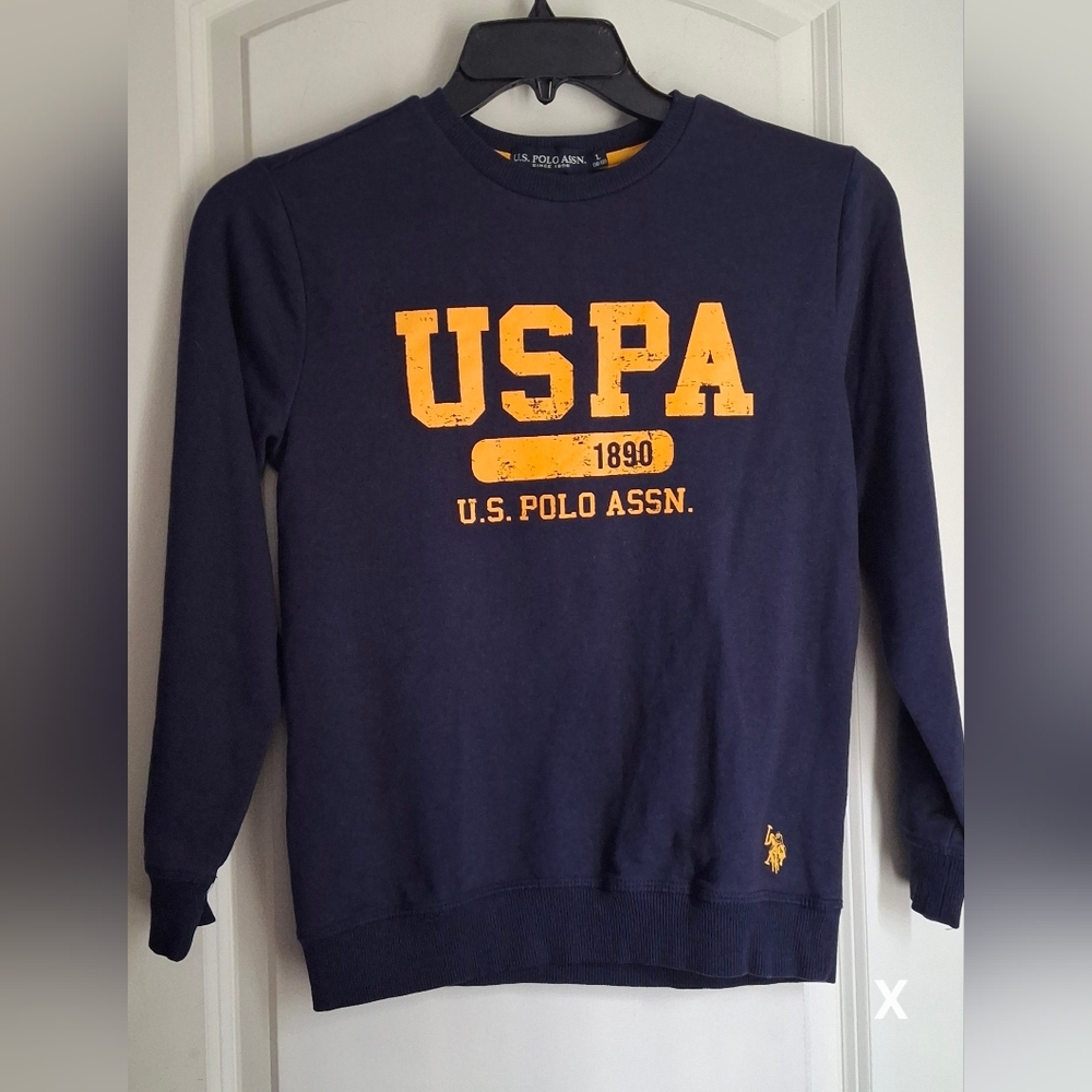 U.S. Polo Assn. Boys Navy Sweatshirt with Gold Logo Sz 10/12 Casual Longwear